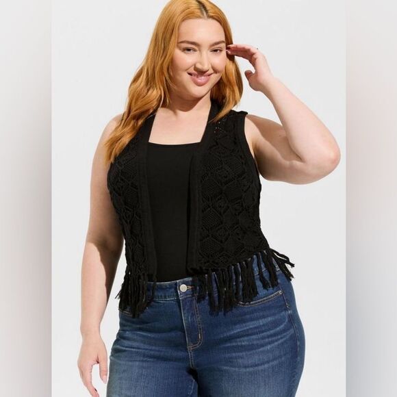 Torrid Pointelle Fringe Open Vest Size 3 3X - Picture 9 of 11